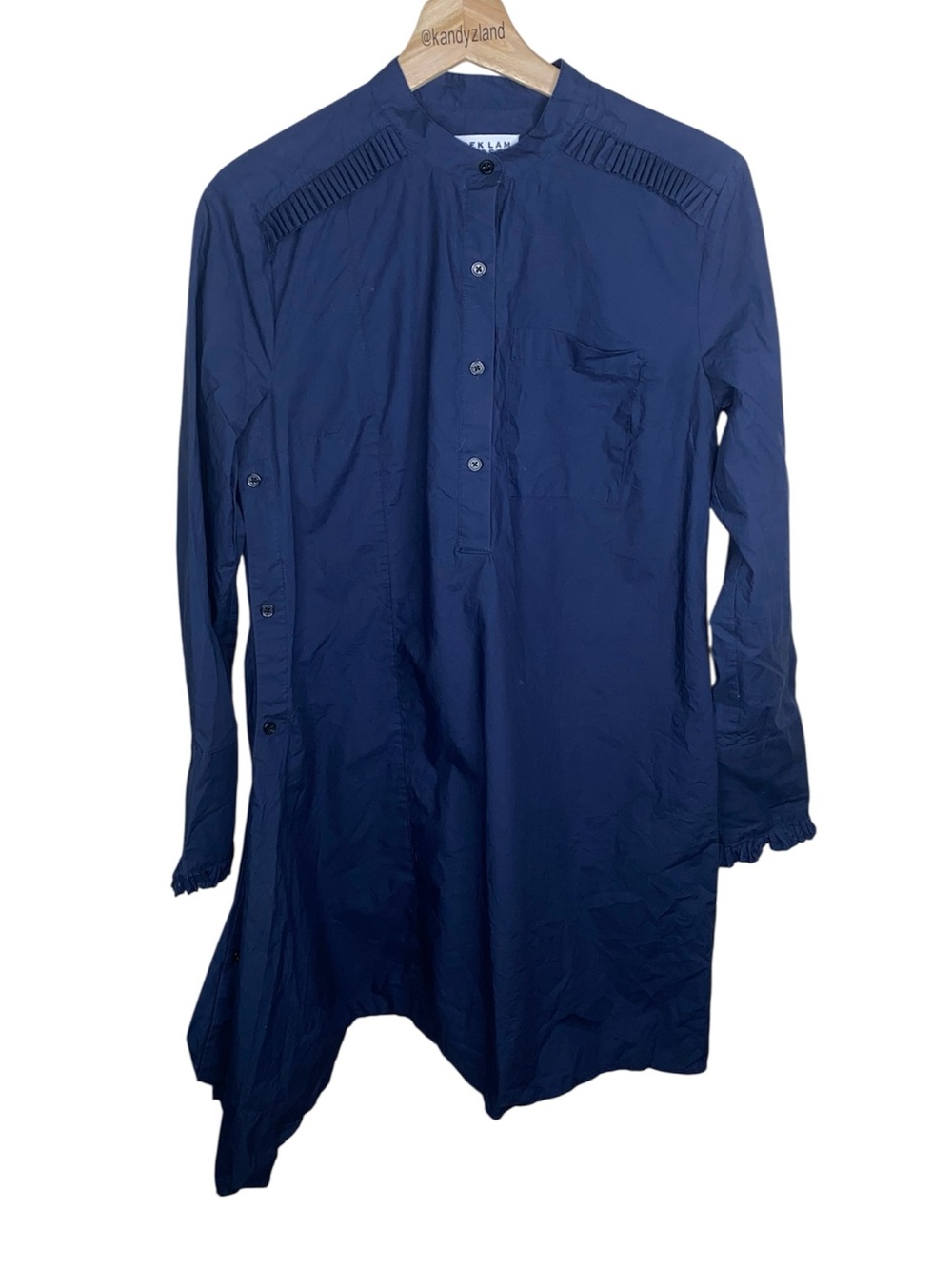 DEREK LAM 10 CROSBY Navy Blue Asymmetrical Cotton Dress